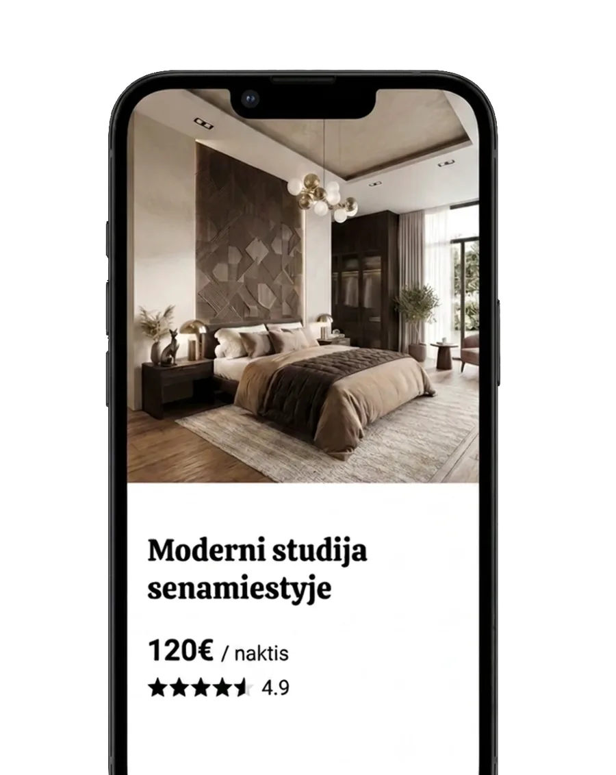 Moderni studija senamiestyje – trumpalaikės nuomos valdymas su naujos žinutės ir užsakymo pranešimais.